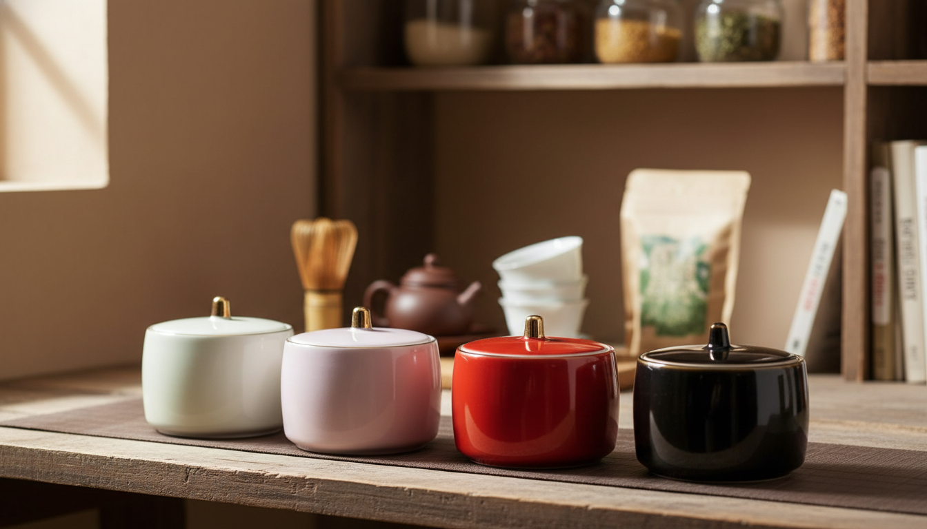 Chinese Ceramic Tea Canister with Lid for Pantry Storage