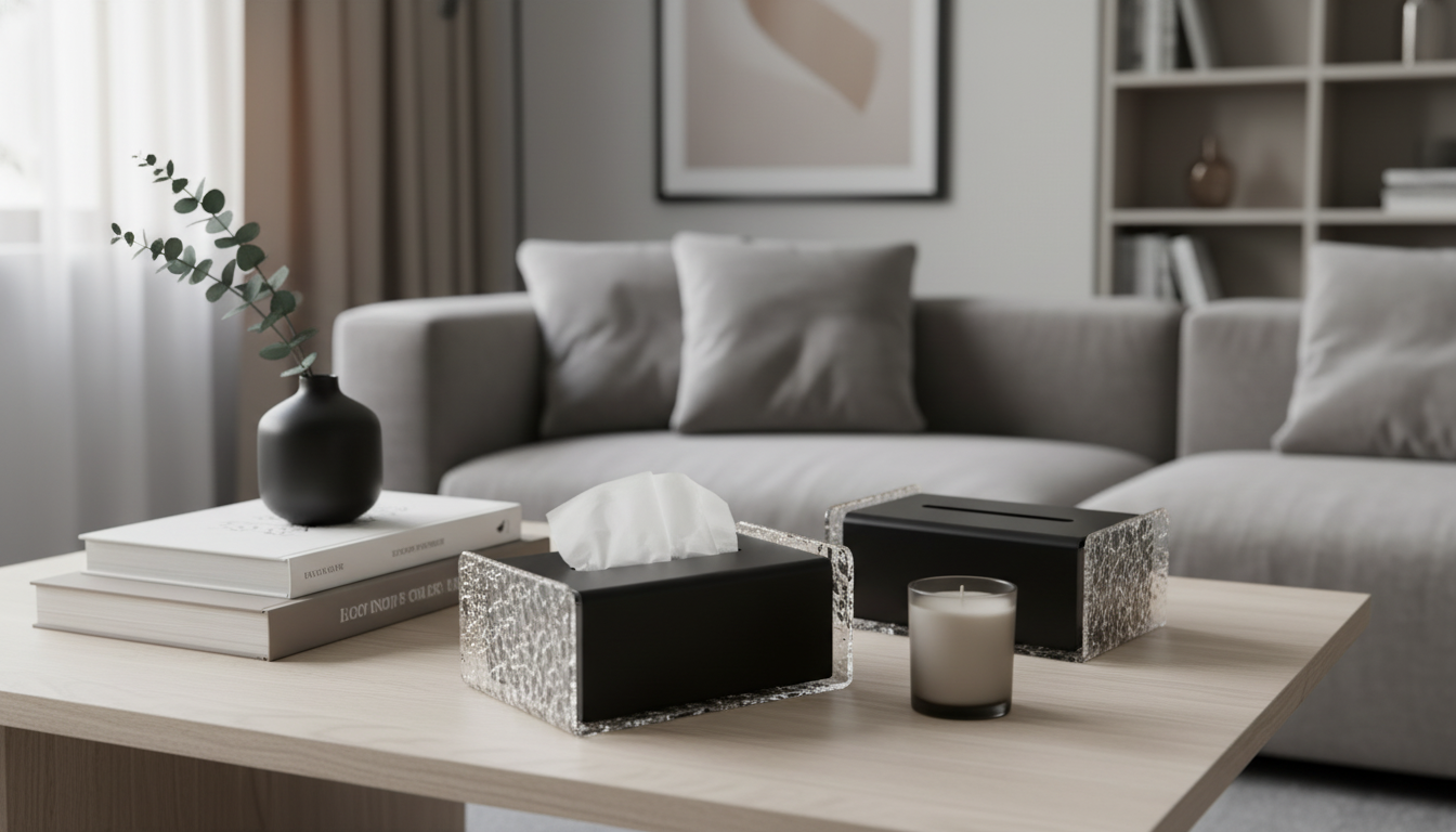 European Black Acrylic Tissue Box Cover for Modern Decor