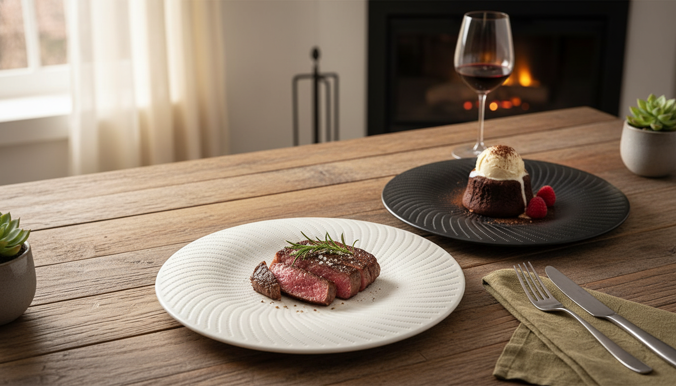 Frosted Black & White Spiral Ceramic Plate for Steak