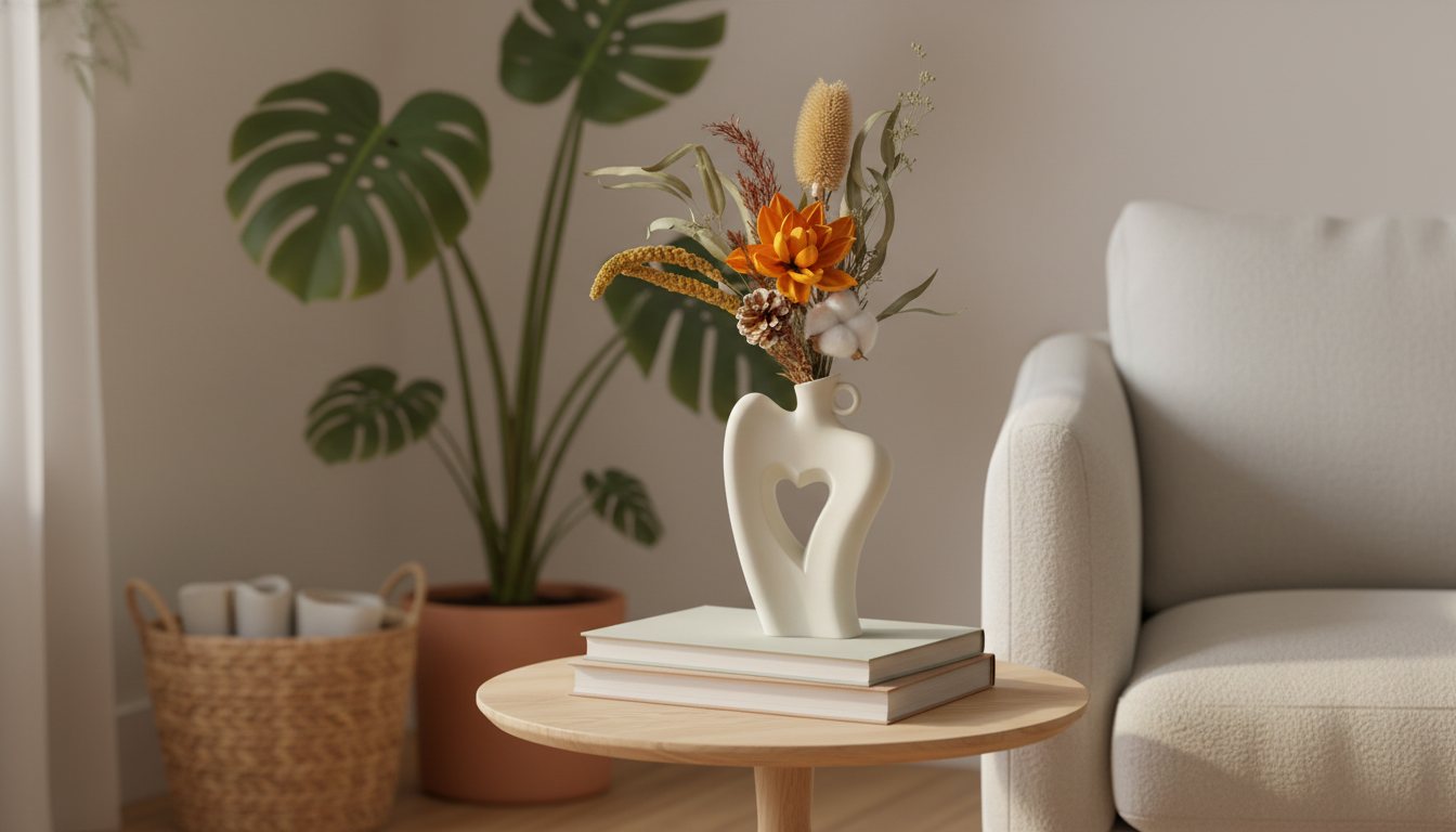 Matte Ceramic Abstract Body Vase with Heart Detail