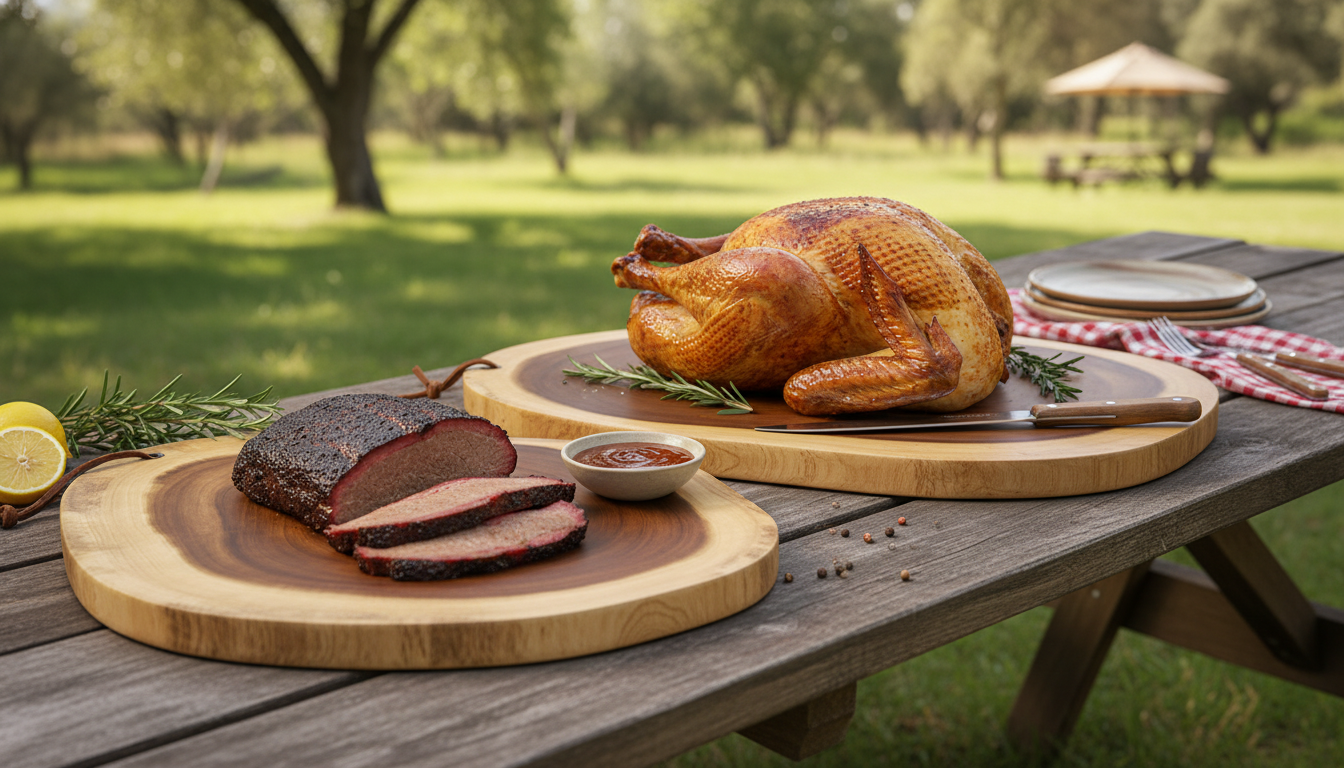 Round Acacia Meat Cutting Board for BBQ & Turkey