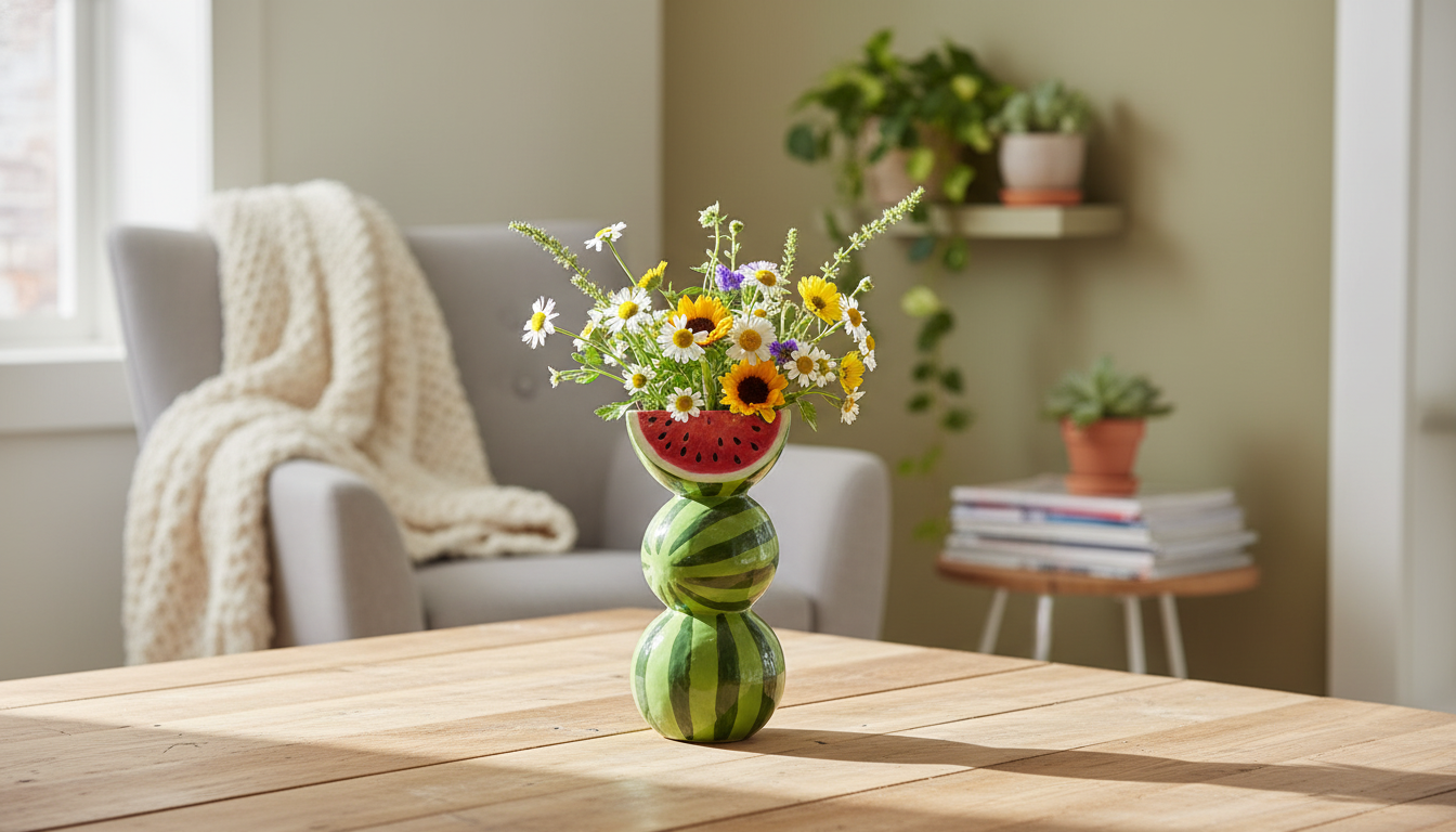 Watermelon Stacked Ceramic Vase: Bright, Sculptural Decor