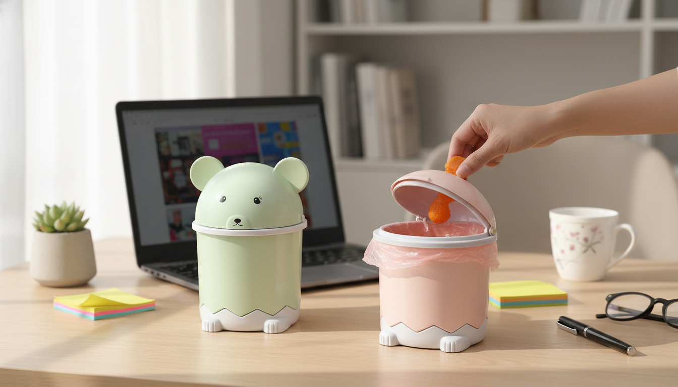 Cute Flip-Top Mini Desk Trash Can for Quick Cleanups